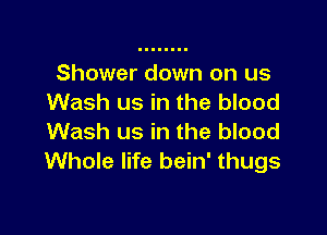 Shower down on us
Wash us in the blood

Wash us in the blood
Whole life bein' thugs