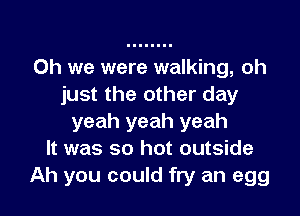 Oh we were walking, oh
just the other day

yeah yeah yeah
It was so hot outside
Ah you could fry an egg