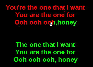 You're the one that I want
You are the one for
Ooh ooh ooJ1,honey

The one that I want
You are the one for
Ooh ooh ooh, honey