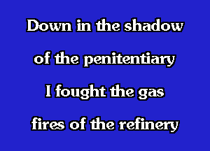 Down in the shadow
of the penitentiary
I fought the gas

fires of the refinery