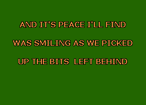 AND IT'S PEACE I'LL FIND

WAS SMILING AS WE PICKED

UP THE BITS LEFT BEHIND