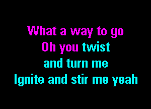 What a way to go
Oh you twist

and turn me
Ignite and stir me yeah