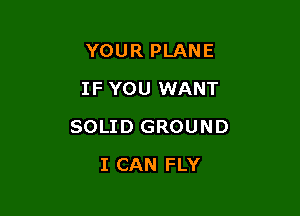YOUR PLANE
IF YOU WANT

SOLID GROUND

I CAN FLY