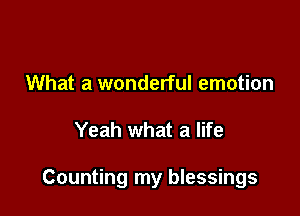 What a wonderful emotion

Yeah what a life

Counting my blessings