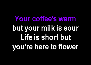 Your coffee's warm
butyour milk is sour

Life is short but
you're here to flower