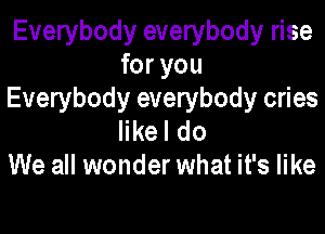 Everybody everybody rise
for you
Everybody everybody cries

likel do
We all wonder what it's like