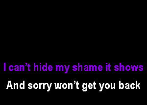 lcanT hide my shame it shows

And sorry wonT get you back