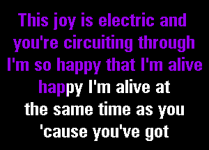 This ioy is electric and
you're circuiting through
I'm so happy that I'm alive
happy I'm alive at
the same time as you
'cause you've got