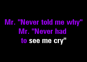 Mr. Never told me why

Mr. Never had
to see me cry