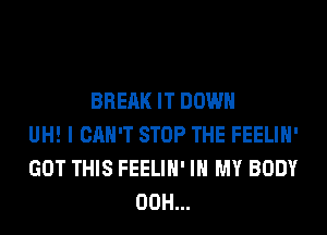 BREAK IT DOWN
UH! I CAN'T STOP THE FEELIH'
GOT THIS FEELIH' IN MY BODY
00H...