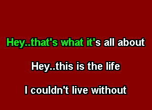 Hey..that's what it's all about

Hey..this is the life

I couldn't live without