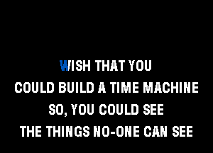 WISH THAT YOU
COULD BUILD A TIME MACHINE
SO, YOU COULD SEE
THE THINGS HO-OHE CAN SEE