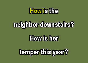 How is the
neighbor downstairs?

How is her

temper this year?