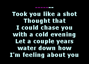 Took you like a shot
Thoughtthat
I could chase you
with a cold evening
Let a couple years
water down how
I'm feeling about you