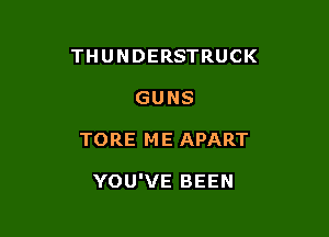 THUNDERSTRUCK

GUNS
TORE ME APART

YOU'VE BEEN