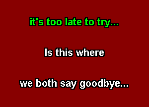 it's too late to try...

Is this where

we both say goodbye...