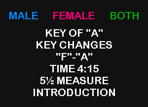 KEY OF A
KEY CHANGES

F-A
TIME 4I15
5V2 MEASURE
INTRODUCTION
