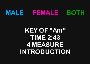 MALE

KEY OF Am

TIME 2143
4 MEASURE
INTRODUCTION
