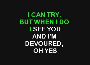 I CAN TRY,
BUTWHEN I DO
I SEE YOU

AND I'M
DEVOURED,
OH YES