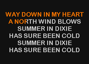 WAY DOWN IN MY HEART
A NORTH WIND BLOWS
SUMMER IN DIXIE
HAS SURE BEEN COLD
SUMMER IN DIXIE
HAS SURE BEEN COLD