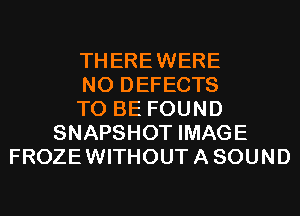 THEREWERE
N0 DEFECTS
TO BE FOUND
SNAPSHOT IMAGE
FROZEWITHOUTASOUND
