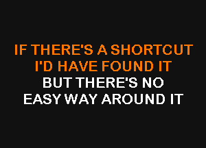 IF THERE'S A SHORTCUT
I'D HAVE FOUND IT
BUT THERE'S N0
EASY WAY AROUND IT