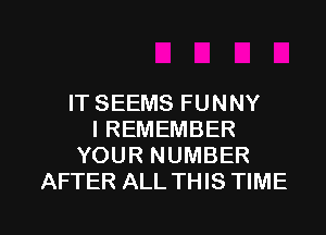 IT SEEMS FUNNY
I REMEMBER
YOUR NUMBER
AFTER ALL THIS TIME

g
