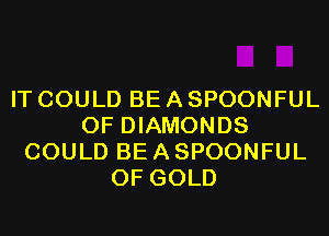IT COULD BE A SPOONFUL
0F DIAMONDS
COULD BE A SPOONFUL
OF GOLD