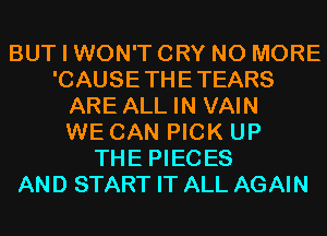 BUT I WON'T CRY NO MORE
'CAUSETHETEARS
ARE ALL IN VAIN
WE CAN PICK UP
THE PIECES
AND START IT ALL AGAIN