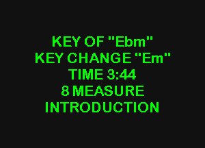 KEY OF Ebm
KEY CHANGE Em

TIME 3144
8MEASURE
INTRODUCTION