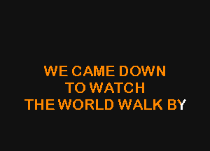 WE CAME DOWN

TO WATCH
THE WORLD WALK BY