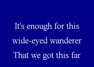 It's enough for this

Wide-eyed wanderer

That we got this far