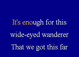 It's enough for this

Wide-eyed wanderer

That we got this far