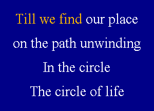 Till we find our place
on the path unwinding
In the circle
The circle of life