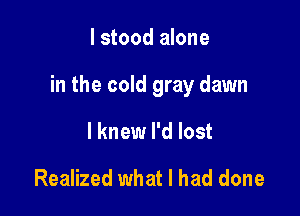 I stood alone

in the cold gray dawn

I knew I'd lost

Realized what I had done
