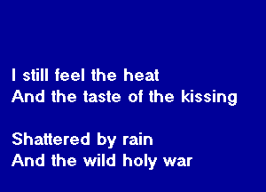 I still feel the heat

And the taste of the kissing

Shattered by rain
And the wild holy war