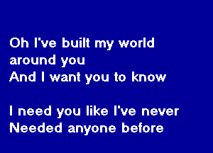 Oh I've built my world
around you

And I want you to know

I need you like I've never
Needed anyone before