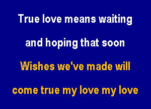 True love means waiting

and hoping that soon
Wishes we've made will

come true my love my love