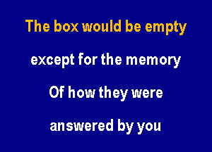 The box would be empty

except for the memory

0f how they were

an swered by you