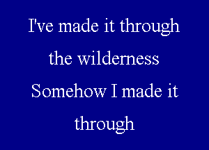 I've made it through

the wilderness

Somehow I made it

through