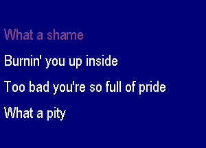 Burnin' you up inside

Too bad you're so full of pride
What a pity