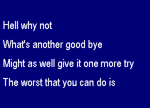 Hell why not
Whafs another good bye

Might as well give it one more try

The worst that you can do is