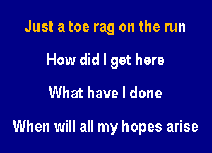 Just a toe rag on the run
How did I get here
What have I done

When will all my hopes arise