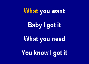 What you want
Baby I got it
What you need

You know I got it