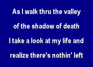 As I walk thru the valley
of the shadow of death

ltake a look at my life and

realize there's nothin' left