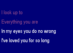 In my eyes you do no wrong

I've loved you for so long