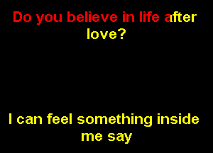 Do you believe in life after
love?

I can feel something inside
me say