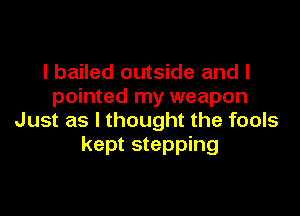 I bailed outside and I
pointed my weapon

Just as I thought the fools
kept stepping