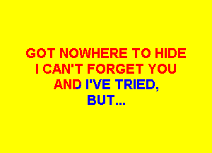 GOT NOWHERE T0 HIDE
I CAN'T FORGET YOU
AND I'VE TRIED,
BUT...