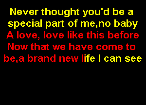 Never thought you'd be a
special part of me,no baby
A love, love like this before
Now that we have come to
be,a brand new life I can see